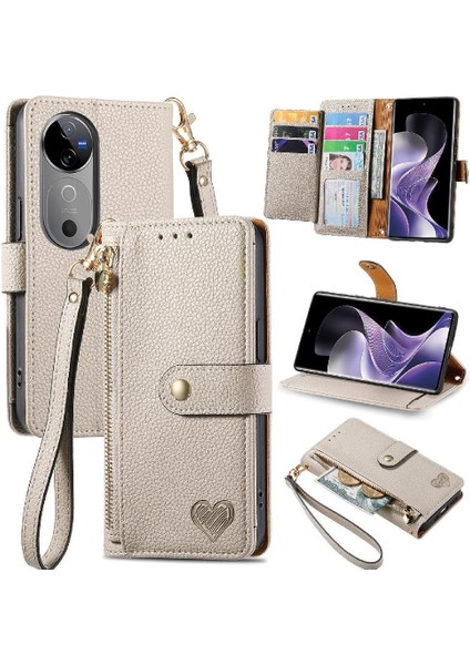 Vıvo V40 5g Cüzdan Fermuar Aşk Darbeye Deri Kılıf Için Flip Case (Yurt Dışından)