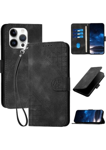 Ayrılabilir El ile IPhone 13 Pro Max Kabartmalı Kelebek Için Flip Case (Yurt Dışından)