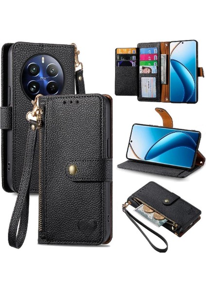 Realme 13 Cüzdan Darbeye Deri Kılıf Fermuar Aşk Için Flip Case (Yurt Dışından)
