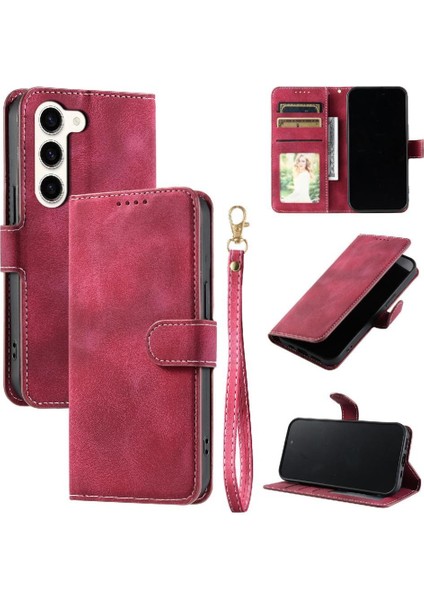 Samsung Galaxy S23 Artı Manyetik Bilek Kayışı Cüzdan Kart Pu Için Flip Case (Yurt Dışından)