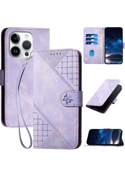 IPhone 14 Için Flip Case Pro Max Kabartmalı Kelebek ve Kredi Kartı Yuvası (Yurt Dışından)