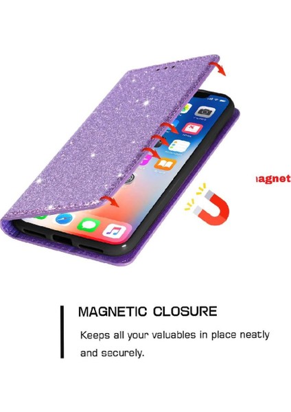 IPhone 14 Için Glitter Flip Case Pu Deri Kart Tutucu Manyetik Kapatma (Yurt Dışından)