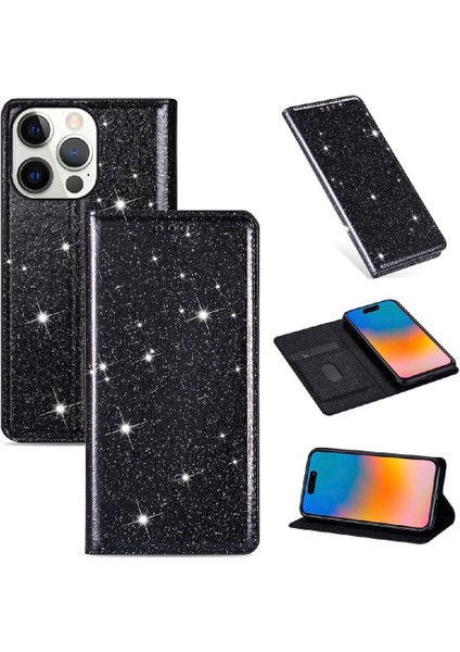 Glitter Flip Case IPhone 15 Pro Max Flip Case Cüzdan Kart Tutucu Pu (Yurt Dışından)