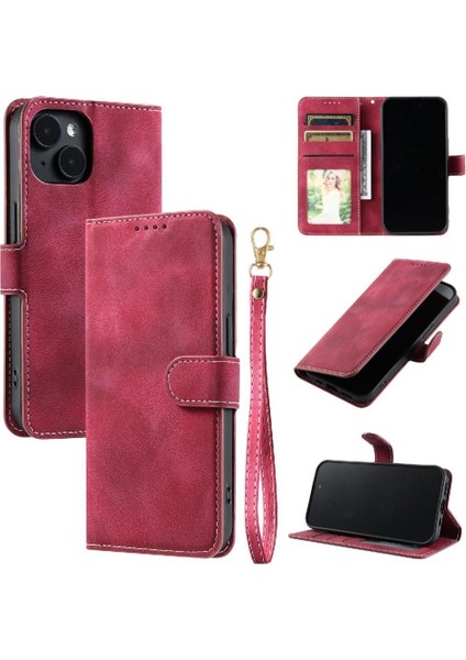 IPhone 14 Için Flip Case Artı Bilek Kayışı Manyetik Cüzdan Kart Yuvaları Pu (Yurt Dışından)