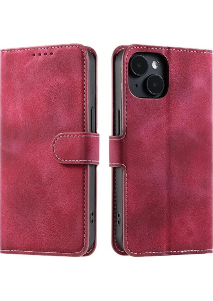 IPhone 14 Için Flip Case Artı Bilek Kayışı Manyetik Cüzdan Kart Yuvaları Pu (Yurt Dışından)