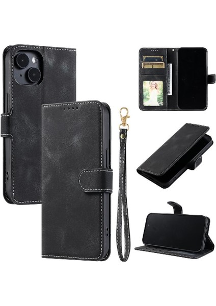 IPhone 14 Için Flip Case Artı Bilek Kayışı Manyetik Cüzdan Kart Yuvaları Pu (Yurt Dışından)