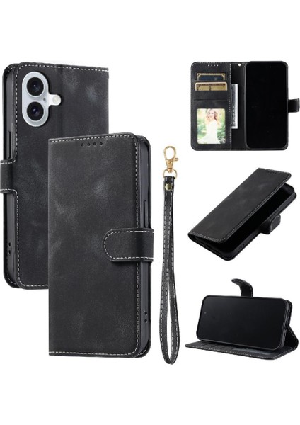 IPhone 16 Için Flip Case Artı Pu Deri Manyetik Cüzdan Kart Yuvaları Bilek (Yurt Dışından)