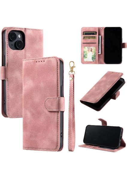 IPhone 15 Için Flip Case Artı Cüzdan Kart Yuvaları Kickstand Bilek Kayışı Pu (Yurt Dışından)