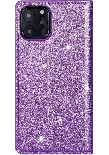 IPhone 12 Kart Tutucu Manyetik Kapatma Pu Deri Için Glitter Flip Case (Yurt Dışından)