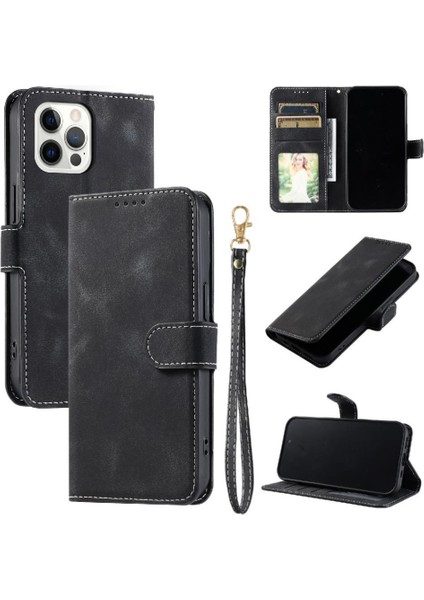 IPhone 12 Için Flip Case Pro Max Kickstand Bilek Kayışı Manyetik Cüzdan Kart (Yurt Dışından)