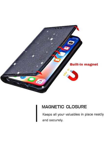 IPhone Xr Manyetik Kapatma Flip Case Cüzdan Pu Kart Için Glitter Flip Case (Yurt Dışından)