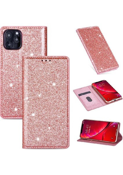 IPhone 12 Kart Tutucu Manyetik Kapatma Pu Deri Için Glitter Flip Case (Yurt Dışından)