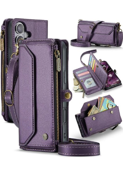 IPhone 16 Için Crossbody Durumda Artı Kart Tutucu Kılıf Cüzdan Cüzdan Kılıf Için (Yurt Dışından)