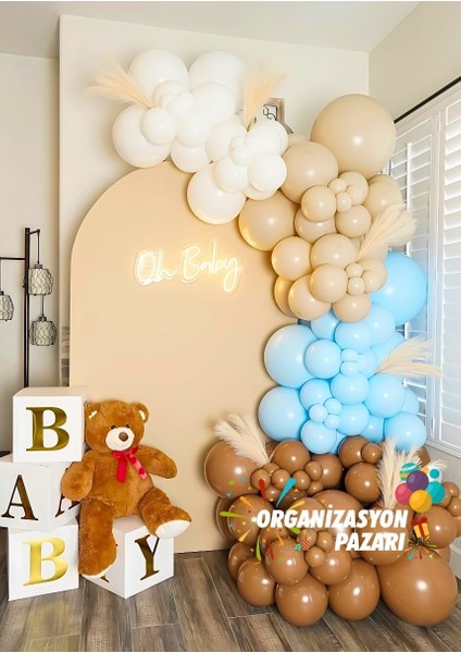 Balon Seti Deniz Kumu-Beyaz-Karamel-Makaron Mavi 60 Lı Balon Zinciri Seti