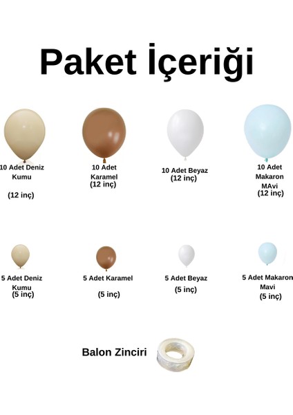 Balon Seti Deniz Kumu-Beyaz-Karamel-Makaron Mavi 60 Lı Balon Zinciri Seti fiyatları
