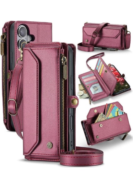 IPhone 16 Için Crossbody Durumda Fermuar Faturaları Yuvası Rfıd Engelleme Cüzdan Kılıf (Yurt Dışından) fırsatları