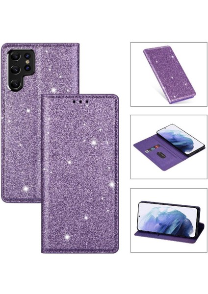 Samsung Galaxy S22 Ultra 5g Için Glitter Flip Case Pu Deri Flip Case (Yurt Dışından)
