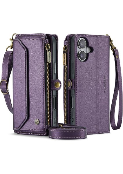IPhone 16 Için Crossbody Durumda Fermuar Faturaları Yuvası Rfıd Engelleme Cüzdan Kılıf (Yurt Dışından)