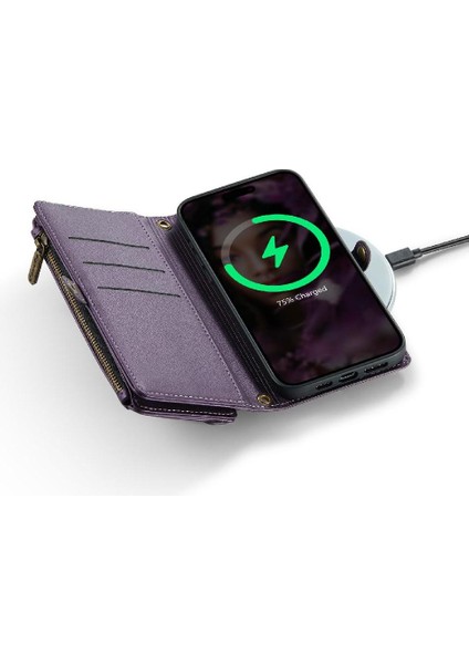 IPhone 16 Için Crossbody Durumda Fermuar Faturaları Yuvası Rfıd Engelleme Cüzdan Kılıf (Yurt Dışından) modelleri
