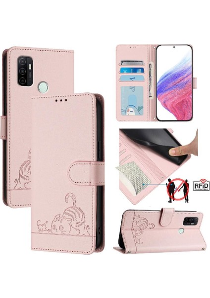 Oppo A53 4G/A53S 4g Kedi Rfıd Kart Yuvası Tutucu Kickstand Cüzdan (Yurt Dışından)