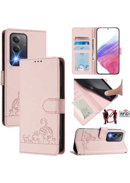 Oppo A3 Pro 5g Için Kılıf Cüzdan Kapak Çevirin Kart Yuvası Tutucu Kickstand Kedi (Yurt Dışından)