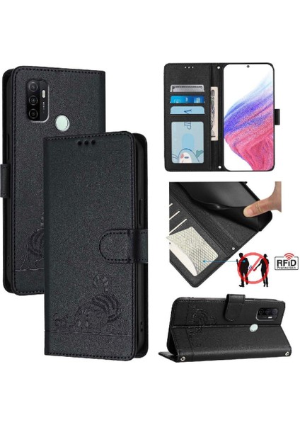 Oppo A53 4G/A53S 4g Kedi Rfıd Kart Yuvası Tutucu Kickstand Cüzdan (Yurt Dışından)