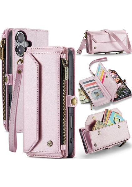 IPhone 16 Için Crossbody Durumda Fermuar Faturaları Yuvası Rfıd Engelleme Cüzdan Kılıf (Yurt Dışından)