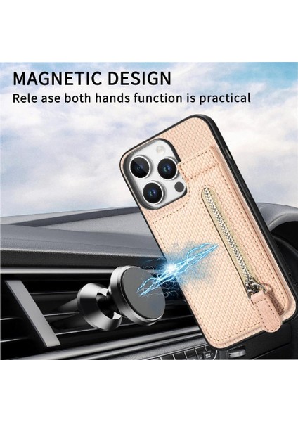 IPhone 16 Için Kılıf Pro Max Fermuar Manyetik Araç Montaj Crad Yuvası Standı Cüzdan (Yurt Dışından)