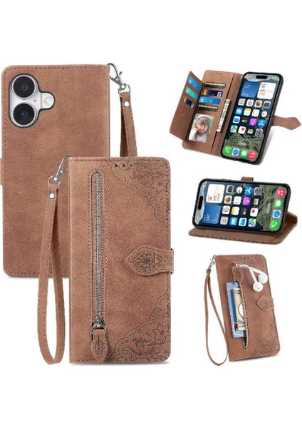 IPhone 16 Için Flip Case Fermuar Tarzı Çoklu Kart Yuvası Çok Renkli (Yurt Dışından)