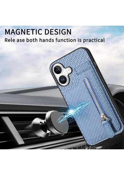 IPhone 16 Için Kılıf Artı Cüzdan Manyetik Araç Montaj Fermuar Crad Yuvası Standı (Yurt Dışından)
