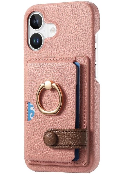 IPhone 16 Için Kılıf Artı Halka Standı Kart Yuvaları Premium Dokulu Deri (Yurt Dışından)