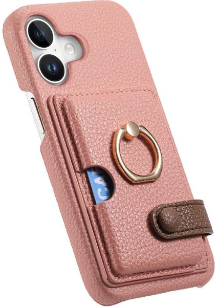 IPhone 16 Için Kılıf Halka Standı Kart Yuvaları Premium Dokulu Deri (Yurt Dışından) indirimleri
