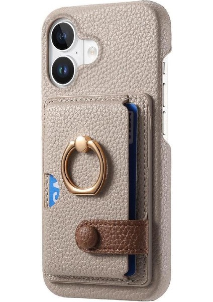 IPhone 16 Için Kılıf Halka Standı Kart Yuvaları Premium Dokulu Deri (Yurt Dışından) modelleri