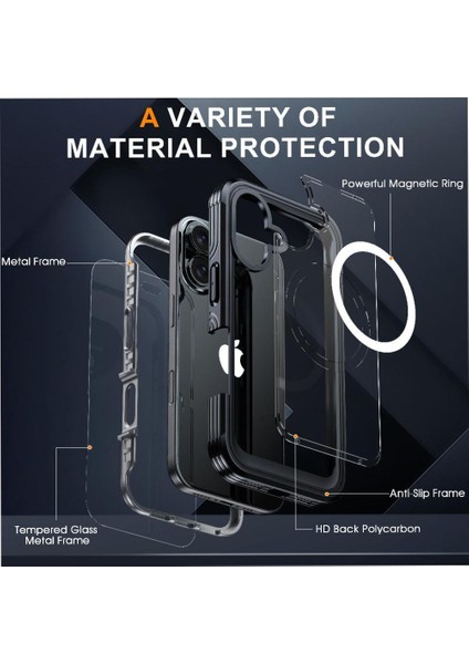IPhone 16 Plus 360 Için Manyetik Kılıf Her Şey Dahil Askeri Damla ve Çarpışma (Yurt Dışından)
