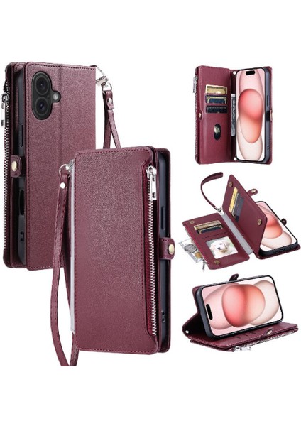 IPhone 16 Için Crossbody Durumda Artı Uzun Kordon Fermuar Faturaları Yuvası Rfıd 9 (Yurt Dışından)