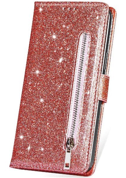 IPhone 14 Için Fermuar Cep Durumda Pro Max Kart Tutucu Pu Deri Glitter (Yurt Dışından)