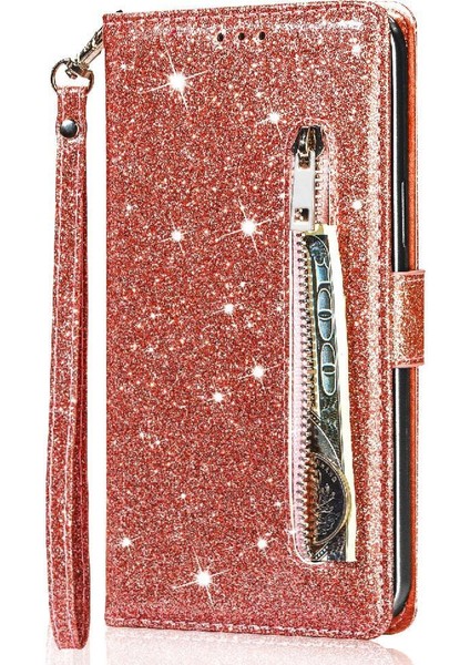 IPhone 14 Için Fermuar Cep Durumda Pro Max Kart Tutucu Pu Deri Glitter (Yurt Dışından)