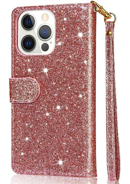 IPhone 14 Için Fermuar Cep Durumda Pro Max Kart Tutucu Pu Deri Glitter (Yurt Dışından)