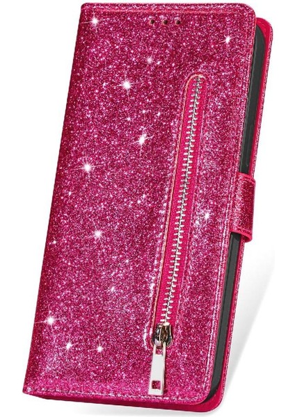 IPhone 14 Için Fermuarlı Cebi Durumda Pro Manyetik Kapatma Pu Deri Glitter (Yurt Dışından)