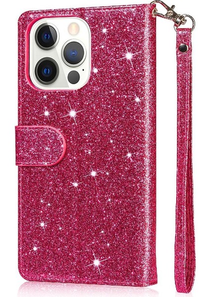 IPhone 14 Için Fermuarlı Cebi Durumda Pro Manyetik Kapatma Pu Deri Glitter (Yurt Dışından)