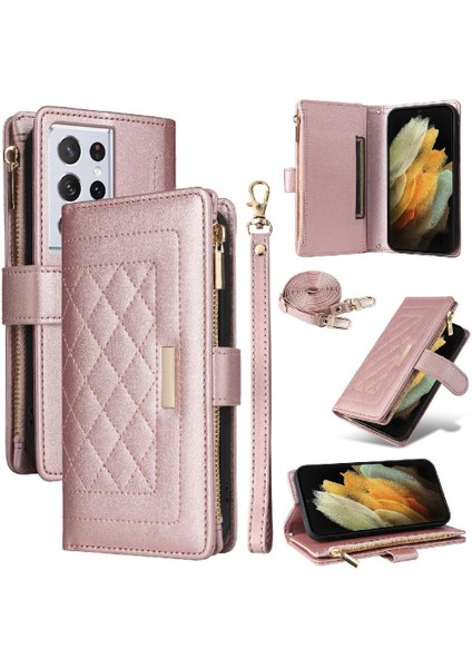 Samsung Galaxy S21 Ultra Kayış Darbeye Cüzdan Kart Yuvaları Için Flip Case (Yurt Dışından)