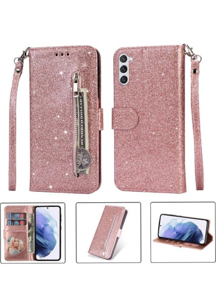 Samsung Galaxy S23 Glitter Cüzdan Kılıf Bilek Kayışı Için Fermuarlı Cebi Durumda (Yurt Dışından)