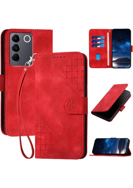 Vıvo V27E Için Flip Case Ayrılabilir El Kayışı ile Kabartmalı Kelebek ve (Yurt Dışından)