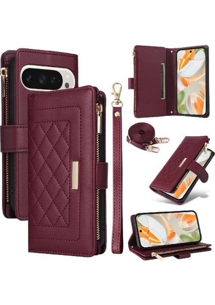 Google Piksel 9 Pro Cüzdan Darbeye Dayanıklı Kart Yuvaları Kayış Için Flip Case (Yurt Dışından)