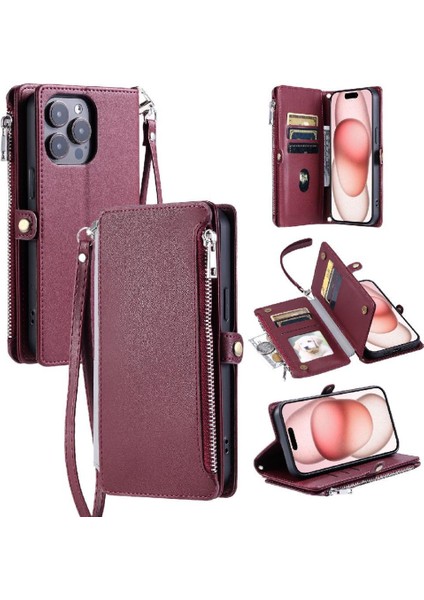 Crossbody Durumda IPhone 13 Pro Fermuar Faturaları Yuvası Durumda Cüzdan Rfıd 9 (Yurt Dışından)