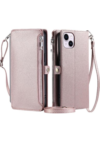 IPhone 14 Için Crossbody Durumda Artı Durumda Cüzdan 9 Kart Yuvaları Fermuar Faturaları (Yurt Dışından)