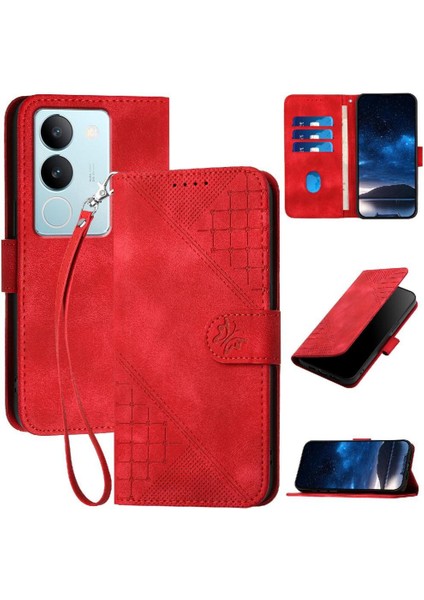 Vıvo V29 5g Için Ayrılabilir El Kayışı Kabartmalı Kelebek ile Flip Case (Yurt Dışından)