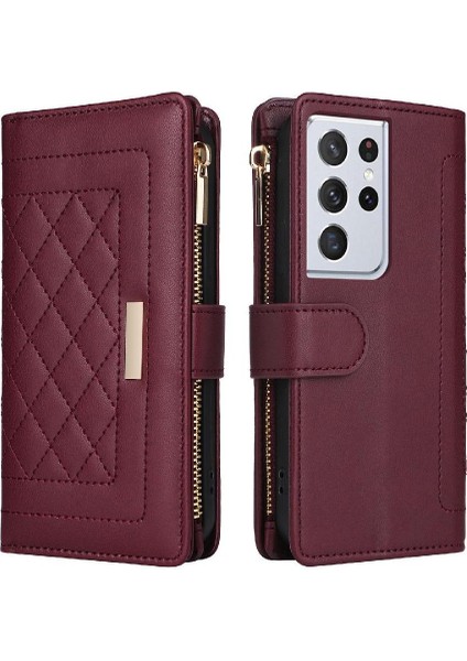 Samsung Galaxy S21 Ultra Kayış Darbeye Cüzdan Kart Yuvaları Için Flip Case (Yurt Dışından)
