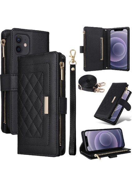 IPhone 12 Kart Yuvaları Için Flip Case Kayış Cüzdan Darbeye (Yurt Dışından)