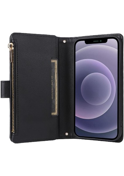 IPhone 12 Kart Yuvaları Için Flip Case Kayış Cüzdan Darbeye (Yurt Dışından)